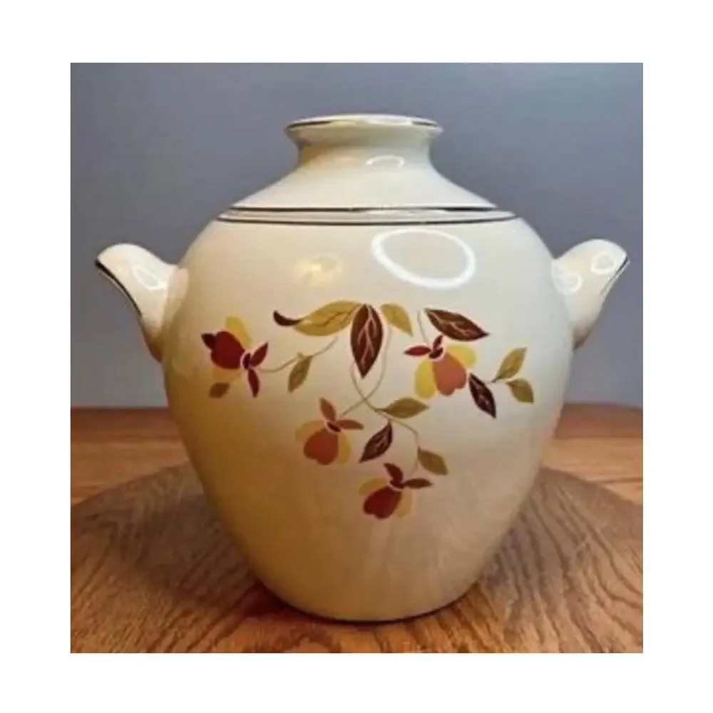 Hall Autumn Leaf Zeisel Style Big Ear Cookie Jar with Lid Vintage MCM Gold Rim